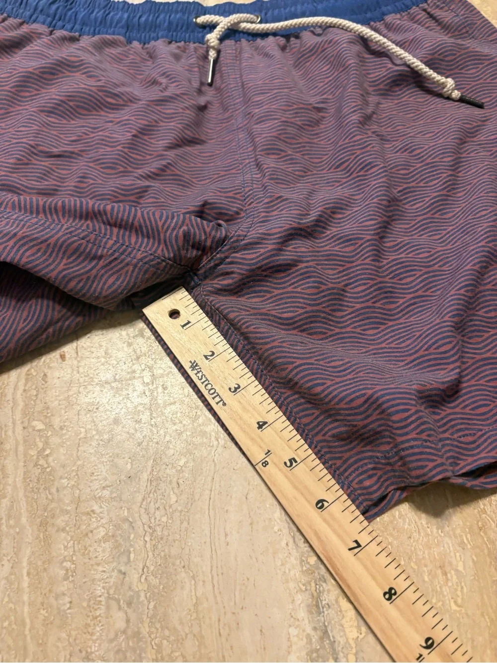 Fair Harbor The Anchor Swim Trunks Mens XL Red Blue Wave Print BreezeKnit Liner